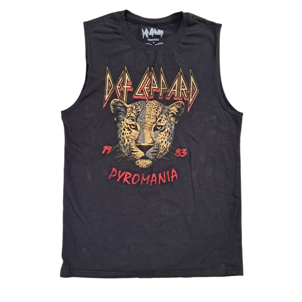 DEF LEOPARD Black Muscle T-Shirt Size M Sleeveless Concert Festival Knit Stretch
